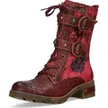 Laura Vita Damen Stiefelette Blumenmuster Leder Riemen und Schnalle Cocrailo 71, Größe:38 EU, Farbe:Rot - Rot - 38