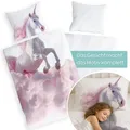 Kinderbettwäsche 135 x 200 Mädchen Einhorn Kinder Baumwolle Bettwäsche 135x200