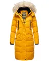 MARIKOO lange Damen Winterjacke warmer Parka gesteppt mit Kapuze B890 [B890-Schneestern-Gelb-Gr.XS]