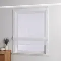 Joyswahl Raffrollo mit Klettband Voile Küche Gardinen Raffgardinen Bändchenrollo mit weißem Wellenperlenmuster Stickerei Transparent Weiß BxH 100x140cm 1 Stück