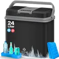 KESSER® 24 Liter Kühlbox | KÜHLT und WÄRMT | Thermo-Elektrische Kühlbox | inklusive 2x Kühlakku & Getränkehalter | 12 Volt und 230 Volt | Mini-Kühlschrank | für Auto und Camping | EEK E | Schwarz/Grau