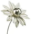 Kobolo Gartenstecker White Flower, Metall, weiß, 92 cm, dekorative Blumenstecker mit Edelstahlkugel für Moderne Gartendekoration