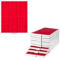 Prophila Collection Münzbox grau 12 eckige Fächer für Münzen bis 66mm, rote Einlage z. B. Medaillen