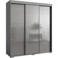 mzm24 Schiebetürenschrank, Grau, Holzwerkstoff, Uni, 6 Fächer, 2 Schubladen, Rechteckig, 180x208x67 cm, Schlafzimmer, Kleiderschränke, Schwebetürenschränke