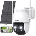 ieGeek 2K 3MP Überwachungskamera Aussen Solar, 360° PTZ Kamera Aussen Akku, 2.4GHz Kabellos Überwachungskamera mit PIR Bewegungsmelder,Farb-Nachtsicht, 2-Wege-Audio, IP65