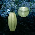 LED Solar Lampions oval und rund mit Blumenmuster grün 25cm für Party Balkon Terrasse outdoor 2er Set Gartenlampions mit Sensor wetterfeste Solarlampe hängend Laterne (grün - 2 Stück (rund, oval))