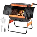 VEVOR Komposttrommel 200 L, Tumbling-Komposter Outdoor mit 2 Schiebetüren & Belüftungssystem & Doppelkammern, Kompostbehälter aus PP & Kohlenstoffstahl für Garten-, Küchen- und Hofabfälle