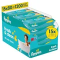 Pampers Fresh Clean Feuchttücher 15 Packungen mit 80 Stück, 1200 Feuchttücher, milder Duft, auch für Hände und Gesicht geeignet
