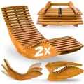 2x Sonnenliege Klappbar Wetterfest Holz 160kg Belastbarkeit Pflegeleicht Fsc®-zertifiziert Akazie Garten Balkon Sauna Liege Holzliege Relaxliege 195x60cm - Casaria