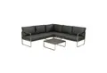 Greemotion Gartenlounge-Set Boston Lounge-Set Schwarz-Holz / Grau inkl. Auflagen & Tisch