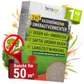 TerraUno Rasendünger mit Unkrautvernichter extra stark, 100 Tage Langzeitwirkung, 1 kg für 50 m², gegen Löwenzahn, Klee uvm., Rasenunkrautvernichter mit Dünger für saftiges Grün im Frühjahr & Sommer