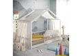 CADANI Kinderbett Malte Hausbett Bodenbett Rausfallschutz abnehmbar bis 200 kg belastbar (90x200 cm, Montessori Kinder- & Jugendbett aus Kiefer Massivholz), inkl. stabilem Roll-Lattenrost, langfristig nutzbar, Weiss