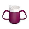 Ornamin 2-Henkel-Becher Pflegebecher mit Schnabelaufsatz für Senioren & Pflegebedarf | brombeer | Trinkbecher | Trinkhilfe | Schnabelbecher | Ergonomischer Becher
