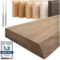 LAMO Manufaktur Wandregal Holz Baumkante Regal Farbe: Nussbaum Invisible: Schweberegal 140 cm, Komplett-Set, 40mm stake Massivholzplatte braun 140 cm x 4 cm x 20 cm
