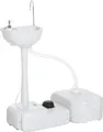 Outsunny Camping Waschbecken Handwaschbecken mit Auffangbehälter für Abwasser 17L Wassertank Spülbecken mit Spender für Flüssigseife Fußpumpe mobil HDPE Grau 83 x 50 x 103 cm