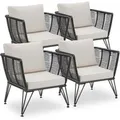 Tectake Garten Loungesessel  Sundo Rundes Polyrattan Im Rope Design Dicke Der Sitzpolster 8 cm 4Er 67 x 75 50 x 71 cm Anthrazit