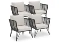 tectake Essgruppe Garten-Loungesessel Sundo im Rope-Design, (Set., 4-tlg), Solide Gestelle aus pulverbeschichtetem Stahl