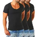 Young & Rich T-Shirt Herren Uni Basic extra tiefer Ausschnitt Unterziehshirt 1315 V-Ausschnitt unifarben kurzarm slim fit schwarz 3XL