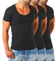 Young&Rich Herren Uni T-Shirt mit extra tiefem V-Ausschnitt Slimfit deep V-Neck Stretch dehnbar Basic Shirt 1315, Grösse:3XL, Farbe:Schwarz - 3 Stück