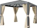 PRIMEYARD Gartenpavillon 3x3 m Alu-Rahmen und Polycarbonat-Dach mit Seitenteilen in Champagner