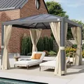 PRIMEYARD Luma 3x3m Hardtop Gartenpavillon, inkl. 4 Seitenteile, champagnerfarben - (300663)