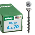 SPAX Universalschraube aus Edelstahl rostfrei A2, 4,5 x 70 mm, 100 Stück, T-STAR plus, Senkkopf, Teilgewinde, 4CUT, 0197000450703