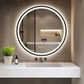 GIMBELEN LED Runder Badezimmerspiegel mit Beleuchtung, Antibeschlag, dimmbar, energiesparend, 3 Lichtfarben, Touch-Schalter und Speicherfunktion, L... - Schwarz