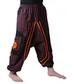 Kunst und Magie Herren Hippie Haremshose mit Goa Spiral Muster, Größe:S/M, Farbe:Braun/Orange