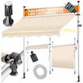 KESSER Klemmmarkise mit Handkurbel & LED, 350x180cm Balkonmarkise ohne Bohren UV-Beständig (Markise + solarbetriebene LED Lichterkette, höhenverstellbar 176-305cm) Sicht- & Sonnenschutz für Balkon Terrasse & Garten, wasserabweisend beige 350 cm x 180 cm x 305 cm