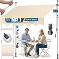 KESSER® Klemmmarkise mit Handkurbel & LED Lichterkette | Balkonmarkise ohne Bohren | Markise UV-beständig höhenverstellbar & wasserabweisend | Sonnenschutz für Balkon Terrasse & Garten 350cm