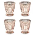 partydeco Kerzenhalter, Teelichtgläser Kelch geprägte Ornamenten 7x8cm rosegold 4er Set