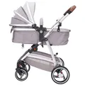 Lalalux Kombi-Kinderwagen Kinderwagen Babyboomer, 3 in 1 Kombi-Kinderwagen, aus wetterfestem und atmungsaktivem Material, Hellgrau/Leder