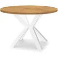 Runder Ausziehbarer Tisch für Esszimmer RAL mit Holzbeinen, Loft-Stil, Industriel, Durchmesser: 100 / 200 cm, Farbe: Eiche Lancelot / Weiß - Braun/Weiß