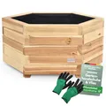 holz4home® Outdoor Pflanzkübel M I 6-Eckig aus Tannenholz I inkl. Gartenhandschuhe & Vlies I Blumentopf Terrasse aus Holz I Pflanzkasten Pflanztopf Blumenkübel Balkon