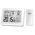 Miraval Moderne Design Funk-Wetterstation mit Aussensensor bennenbar Mondphase Sonnenaufgang Sonnenuntergang 2 Alarme Hygrometer Temperaturanzeige Datumsanzeige Wettervorhersage (Weiß)