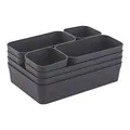 Engelland - Schubladen-Organizer Set, 8-teilig, Farbe: Anthrazit-Grau, universell verstellbar, Aufbewahrungs-Box, Einteiler, Trenn-System, Utensilien, Stauraum, Wohn-Badezimmer, Kunststoff, BPA-frei