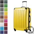 Alex - Großer Hartschalen-Koffer für Aufgabegepäck mit Erweiterung Trolley Rollkoffer Check-In Reisekoffer XL 75 cm, 119 L, 4 Rollen, glänzend,... - Gelb