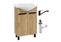 STAMAR Waschbeckenunterschrank Badmöbel Standschrank 50 cm mit Waschbecken Craft Eiche Gold Armatur Unterschrank stehend Keramik Siphon Set schwarz Armatur kompakt