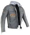 Herren Motorradjacke Lederjacke Biker Jacke mit Protektoren Leder Jacke mit Kapuze Leather Jacket Fashion Jacket Custom (DE/NL/SE/PL, Alphanumerisch, 3XL, Regular, Regular, Grau)