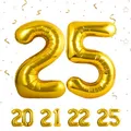 Geburtstag zahlen luftballon 25 jahre | Folienballon Gold- Folienballon in 40"-101cm Geburtstagsdeko - Ballon Zahl Deko zum Geburtstag fliegt mit Helium für Mann Frauen 25.Geburtstags