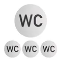 Relaxdays WC Schild, 4er Set, rund, Türschild zum Aufkleben, Ø 10 cm, Bad & Gäste-WC, Aluminium, Toilettenschild, silber
