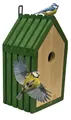 MODO24 Meisen Nistkasten aus FSC® Holz mit 2,8 cm Einflugloch, Vogelhaus Blaumeisen & Kleinvögel, Brutkasten mit Reinigungsklappe & Futterhaken für Garten & Balkon, 26×15×12 cm, Farbe: Grün