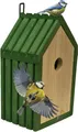 Modo24 Vogelhaus Meisen Nistkasten aus FSC® Holz mit 2,8 cm Einflugloch und mit Heu, Brutkasten mit Reinigungsklappe, Futterhaken für Garten, 26×15×12 cm