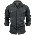 FALKENSTEJN Herrenhemd - Modell Riccaldo - 100% Baumwolle – Vintage Hemd Cargo Langarm-Hemd für Männer - Hoher 3 Farben (S, Black)