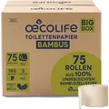 oecolife Toilettenpapier Box BAMBUS, 3-lagig, 75 Rollen á 180 Blatt, Großpackung, superweich, plastikfrei verpackt, veganes Produkt
