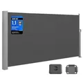 SONGMICS Seitenmarkise ausziehbar, Sichtschutz, balkon terrasse, Windschutz (Sonnenschutz, inkl. Zubehörpaket & Anleitung) Balkon, mitgelieferte Bodenhalterung grau 400 cm x 160 cm