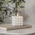 LED Kerze Bubble Würfel Cube Kerze Echtwachs 3D Flamme H: 9,5cm Timer weiß
