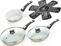 Genius Pfannen-Set Genius - Cerafit Mont-Blanc Pfannen Set 7-tlg. Keramikpfannen, Edelstahl-Kapselboden (7-tlg., 7-teiliges Pfannenset (3 Pfannen, 2 Deckel, 2 Vlies-Einleger), antihaftbeschichtet