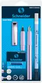 Schneider Ceod Shiny Schreibset mit Füller, Tintenroller, Tintenkiller (Rechts- und Linkshänder, M-Feder, inkl. Tintenpatronen königsblau) 9-teiliges Set, lilac