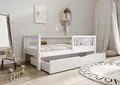 TIMBEE - Alfi Box - Kinderbett 90x200 mit Schublade - Bett Weiß - Einzelbett für Kinder mit Lattenrost und Rausfallschutz Abnehmbar - Belastbar bis 100 kg - aus Kiefernholz Klasse 1